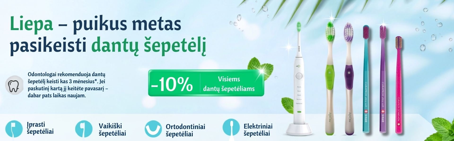Dantų šepetėliams nuolaida, apacare, curaprox