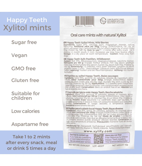 Happy Teeth Xylify ksilitolio pastilės burnos sveikatai