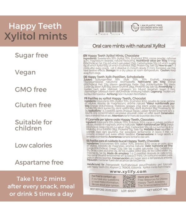 Happy Teeth Xylify ksilitolio pastilės burnos sveikatai