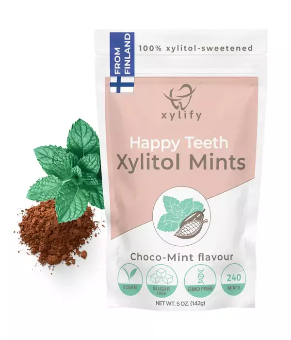 „Happy Teeth“ xylify burnos priežiūros ksilitolio pastilės 4