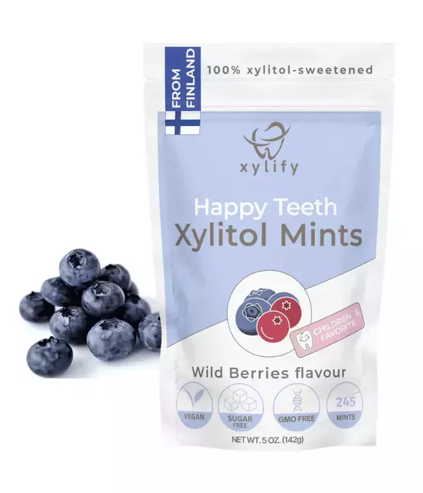 „Happy Teeth“ xylify burnos priežiūros ksilitolio pastilės 10