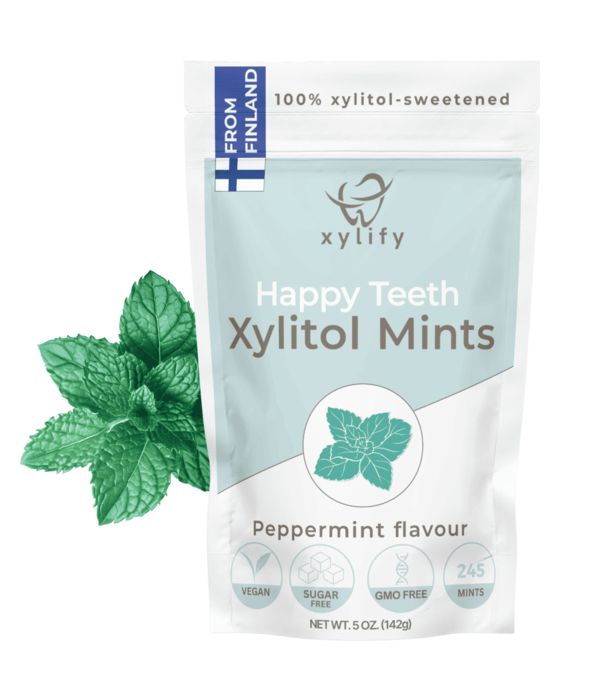 „Happy Teeth“ xylify burnos priežiūros ksilitolio pastilės 2