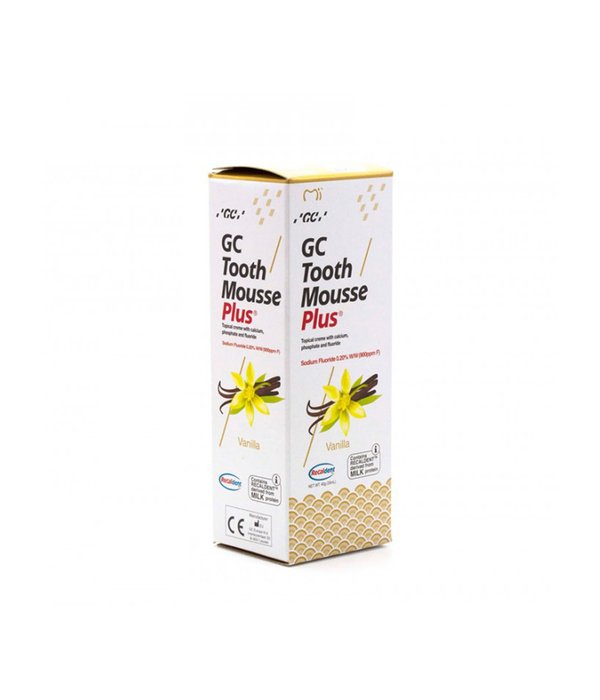 GC Tooth Mousse PLUS remineralizuojantis dantų kremas su fluoru, 40 g (įvairių skonių)