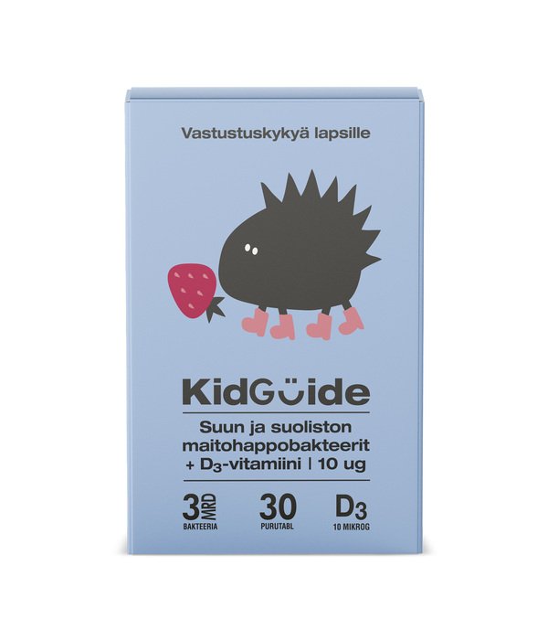KidsGuide probiotikai(čiulpiamosios tabletės) vaikams su vitaminu D3, braškių skonio, kursas (3 vnt.)