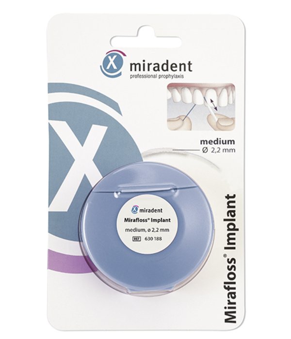 Miradent Mirafloss Implant tarpdančių siūlas breketams ir retencinėm vielutėms
