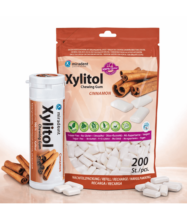 Miradent ksilitolio guma: kasdienė pakuotė + papildymas 2