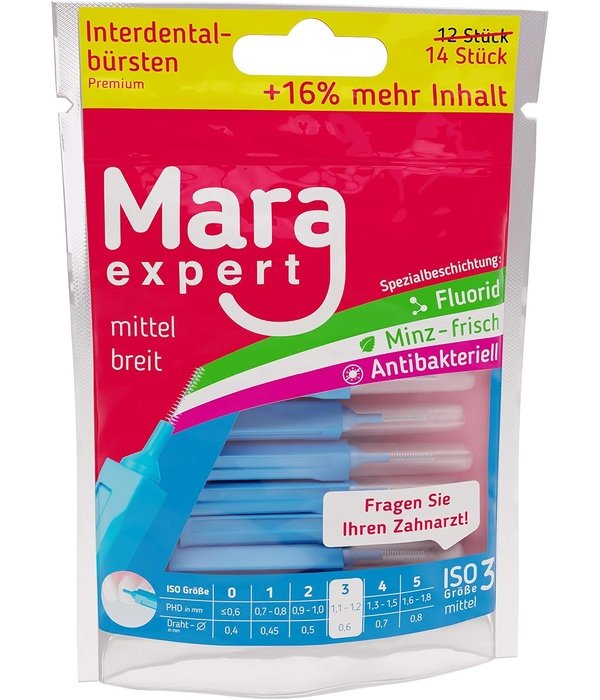 Mara Expert tarpdančių šepetėliai su mėtų skoniu, ISO 0-5