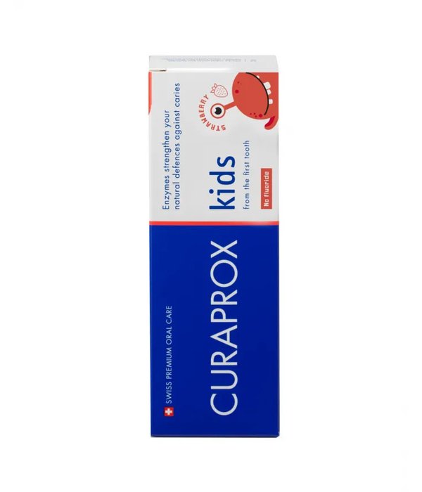 Curaprox KIDS vaikiška dantų pasta be fluoro braškių skonio, 60 ml.