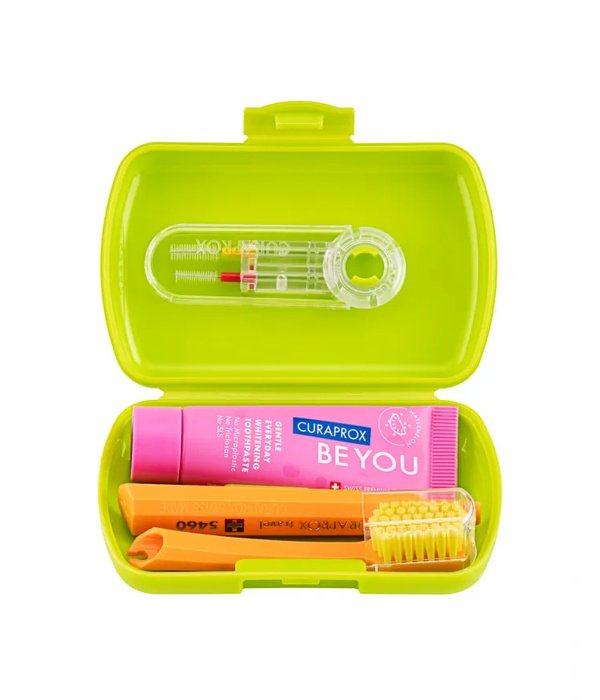 Curaprox žalias TRAVEL SET kelioninis dantų priežiūros rinkinys