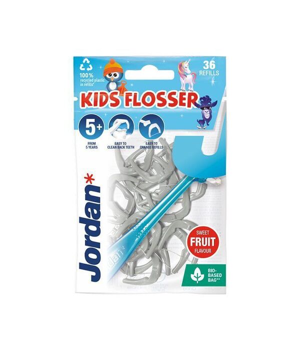 Jordan KIDS FLOSSER tarpdančių siūlas su laikikliu