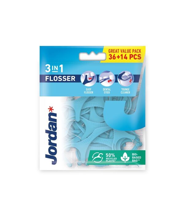 Jordan tarpdančių siūlas 3 in 1 FLOSSER