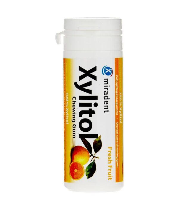 Xylitol becukrė kramtomoji guma su ksilitoliu vaisių skonio, 30 g.