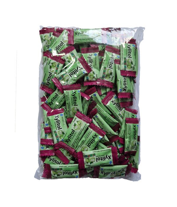 Xylitol Kids becukrės kramtomosios gumos rinkinys obuolių skonio, 2x100 vnt.