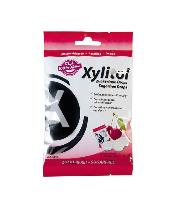 XYLITOL ksilitolio pastilės, vyšnių skonio